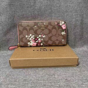 NEW COACH Long Zip Around Wallet In Signature Canvas With Floral Print outlet
